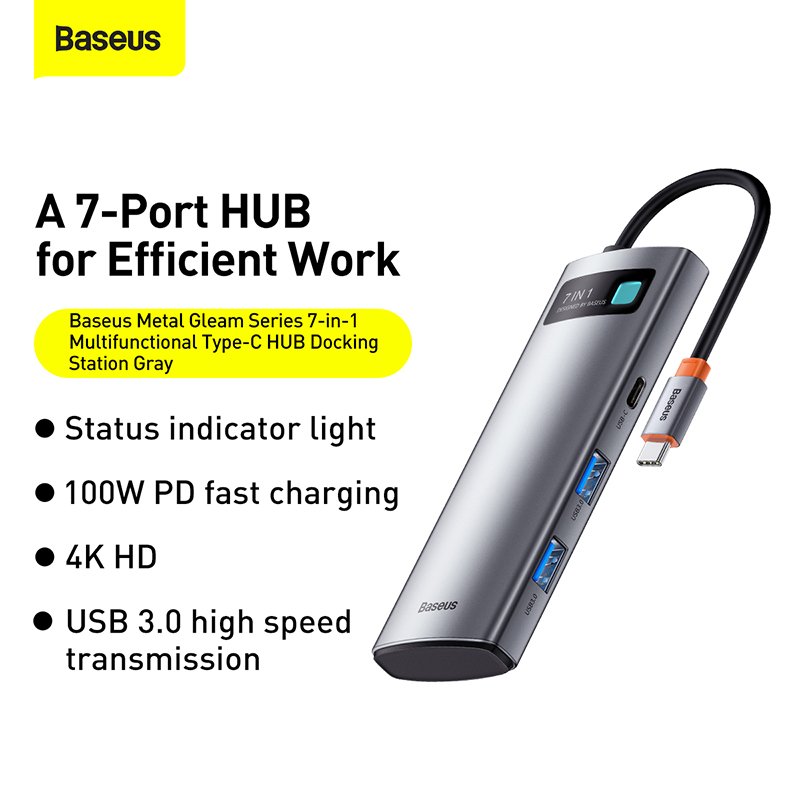 Baseus 7-in-1 Type-C HUB Star Joy Series Multifunctional Docking Station Gray - 1 Year Warranty - Image 2