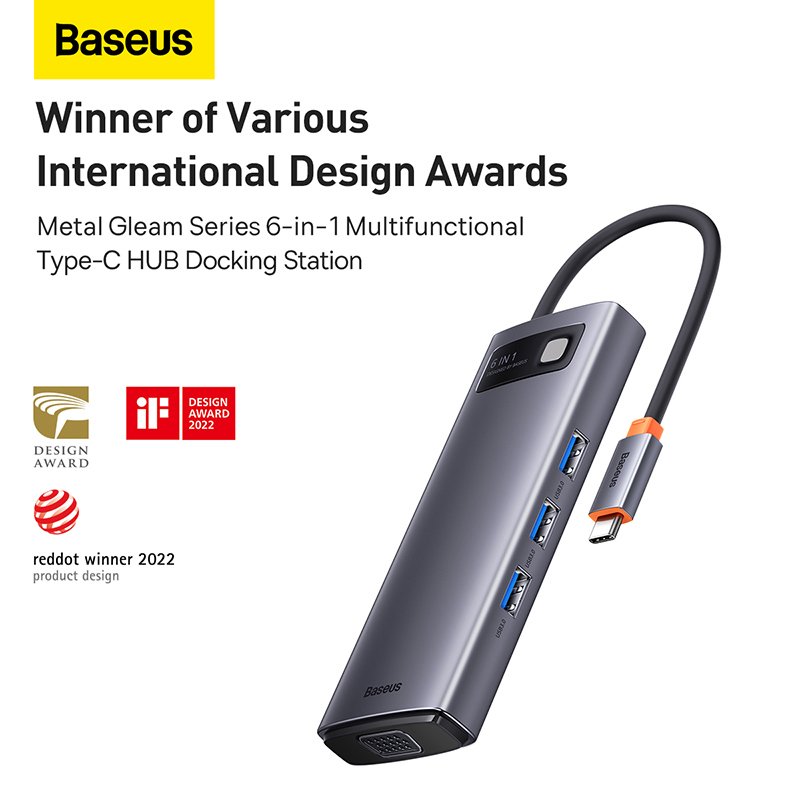 Baseus 6-in-1 Type-C HUB Star Joy Multifunctional Docking Station Gray - 1 Year Warranty - Image 16