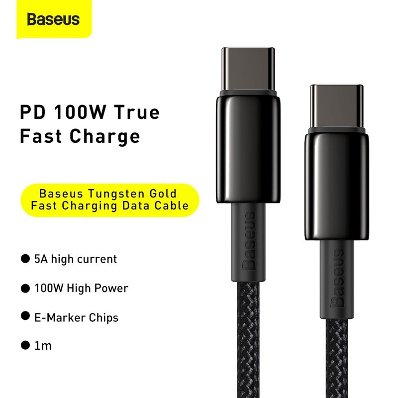 Baseus Tungsten Gold 1M Fast Charging Data Cable Type-C to Type-C 100W - Black - Image 10