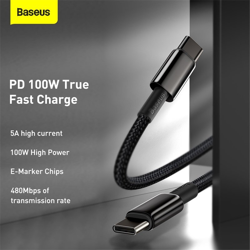 Baseus Tungsten Gold 1M Fast Charging Data Cable Type-C to Type-C 100W - Black - Image 11