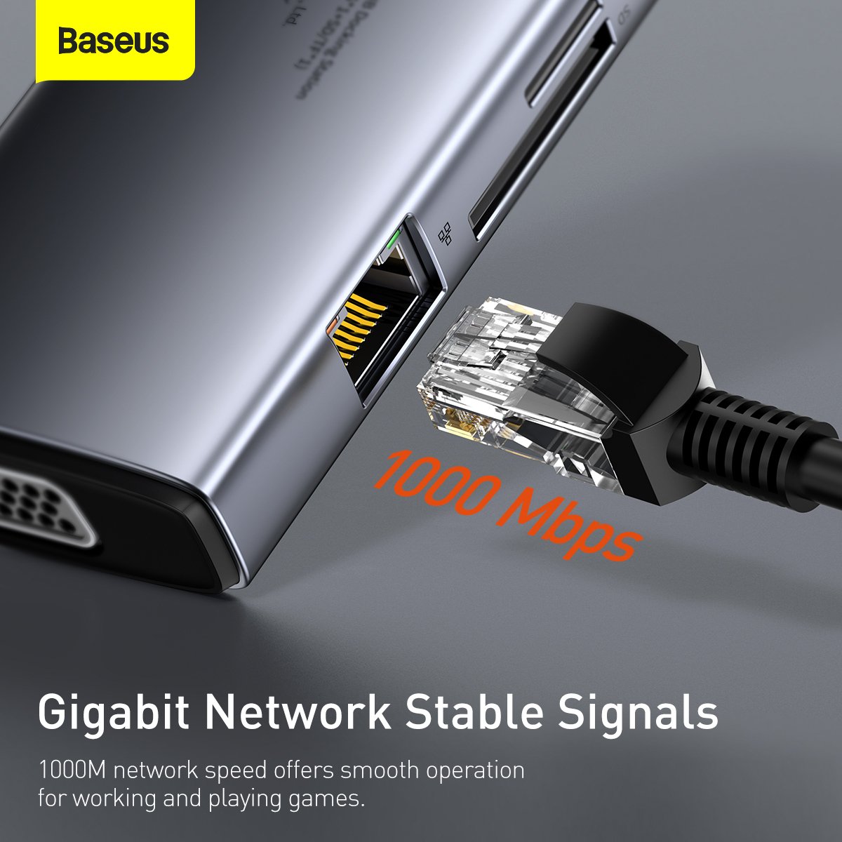 Baseus 9-in-1 Metal Gleam / Star Joy Series Multifunctional HUB (Type C to USB 3.0*3 / HDMI*1 / VGA*1 / RJ45 Network 1000MBPS*1 / SD& TF card reader / Type C PD*1) - CAHUB-CU0G- 1 Year Warranty - Image 3