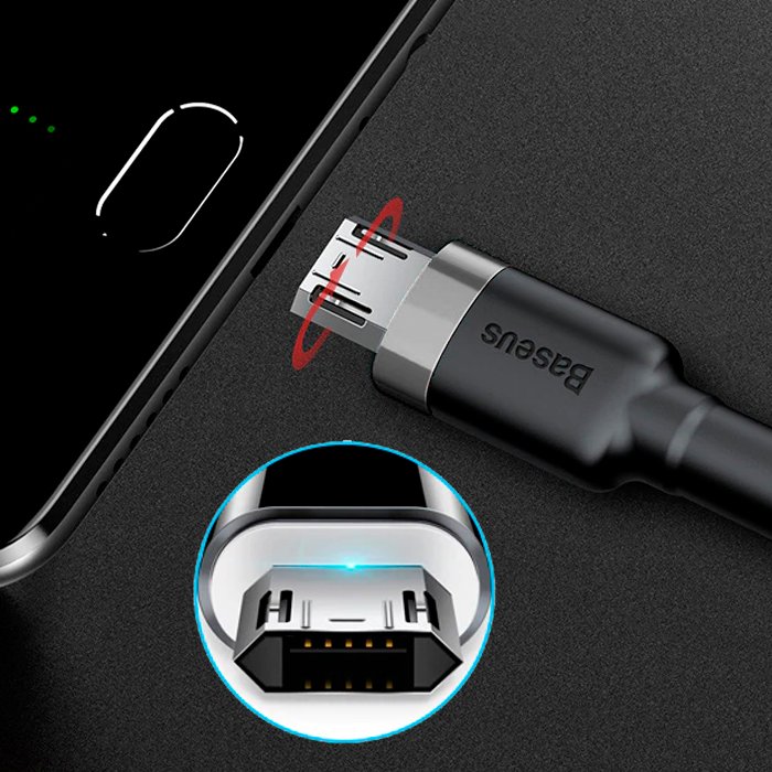 Baseus Cafule 0.5M Cable USB For Micro 2.4A Gray+Black - CAMKLF-AG1 - 1 Year Warranty - Image 3