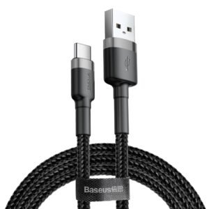 Baseus Cafule 3M Nylon Braided Cable USB To -  Type-C QC3.0 2A Black-Grey - CATKLF-UG1- 1 Year Warranty