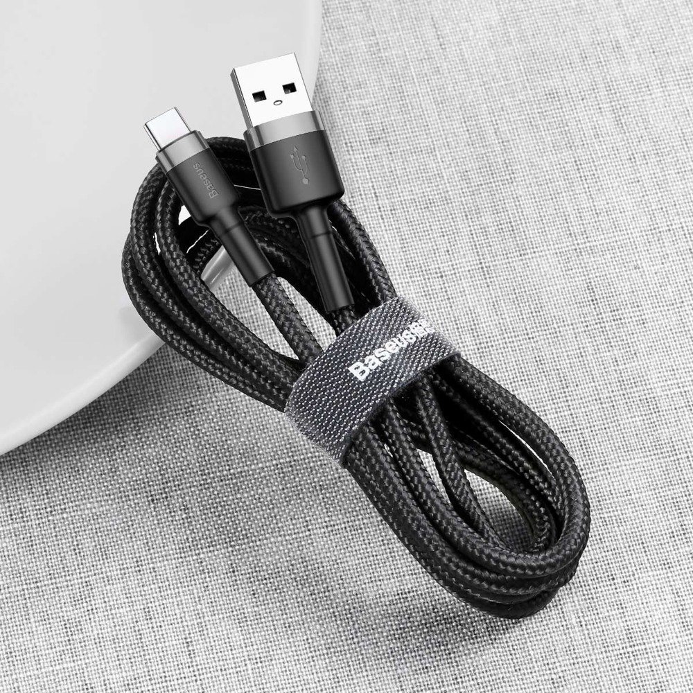 Baseus Cafule 2M Nylon Braided Cable USB To Type-C QC3.0 2A Black-Grey - CATKLF-CG1- 1 Year Warranty - Image 2