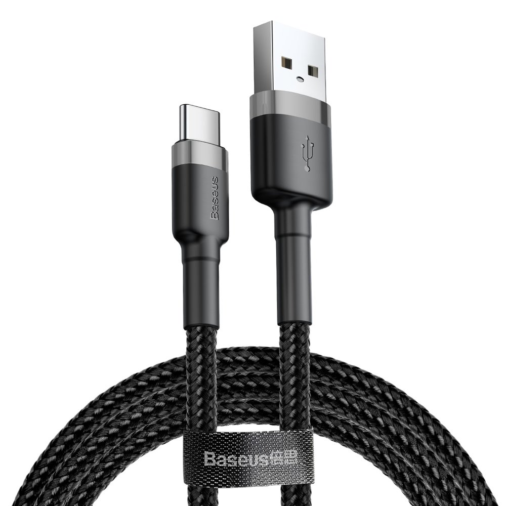 Baseus Cafule 2M Nylon Braided Cable USB To Type-C QC3.0 2A Black-Grey - CATKLF-CG1- 1 Year Warranty