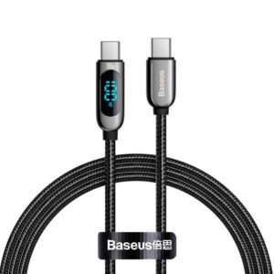 Baseus Display 1M 100W Fast Charging Data Cable Type-C to Type-C  Black  Digital Display- CATSK-B01- 1 Year Warranty