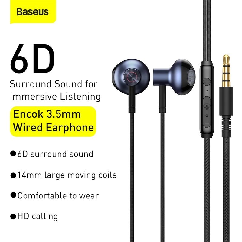 Baseus Encok H19 Wired 3.5mm Earphone Black- NGH19-01- 1 Year Warranty - Image 3