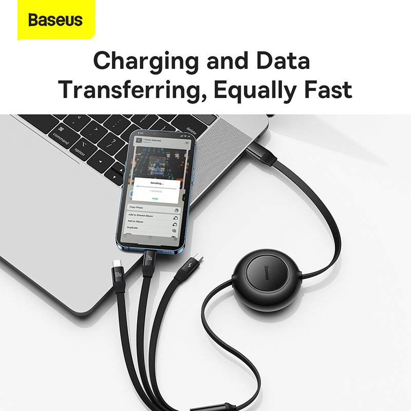 Baseus Bright Mirror 2 Series 1.1 Meter Type-C to M+L+C Retractable 100W Cable - Image 8