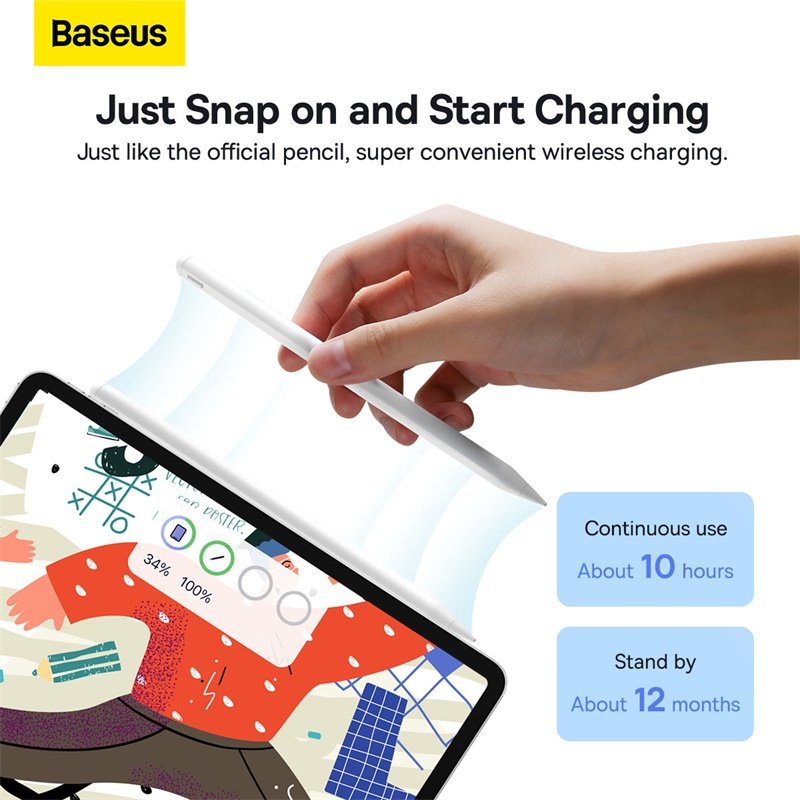 Baseus Smooth Writing 2 Series Wireless Charging Stylus, White (Active Wireless Version with active pen tip) - P80015803213-00 - 1 Year Warranty - Image 6