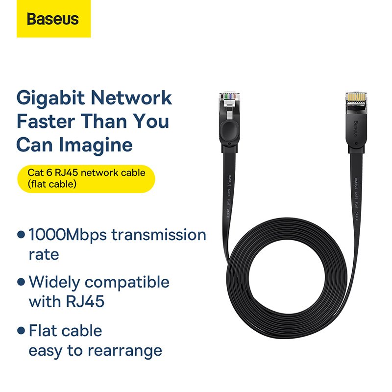 Baseus CAT 6 - 5m High Speed Six types of RJ45 Gigabit Network Cable (flat cable) Black - PCWL-D01- 1 Year Warranty - Image 2