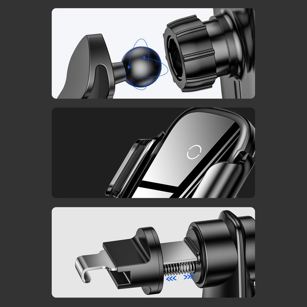 Baseus Light Electric Qi 15W Auto Alignment Wireless Charger 2 in 1 Car Holder Black - WXHW03-01 - 1 Year Warranty - Image 5