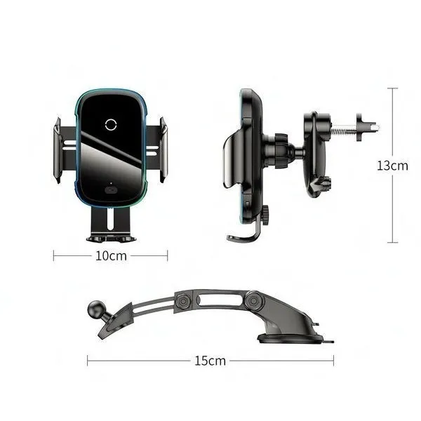 Baseus Light Electric Qi 15W Auto Alignment Wireless Charger 2 in 1 Car Holder Black - WXHW03-01 - 1 Year Warranty - Image 3
