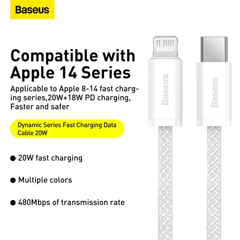 Baseus Dynamic Series 2M Fast Charging Data Cable Type-C to Lightning 20W White - CALD000102 - 1 Year Warranty - Image 12