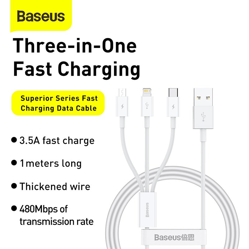 Baseus Superior Series 1 Meter USB to M+L+C 3.5A Cable - Image 14