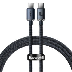 Baseus 1.2m Type-C to Type-C 100W Fast Charging Data Cable - Crystal Shine Series - Black - 1 Year Warranty