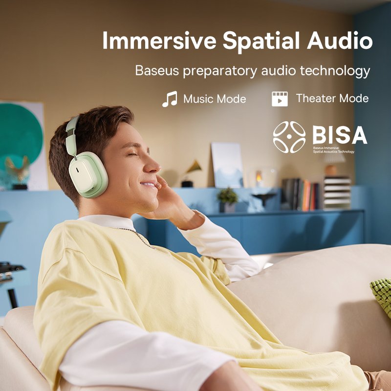 Baseus Bowie H1i Noise-Cancellation Wireless Headphones - Natural Green - Image 15