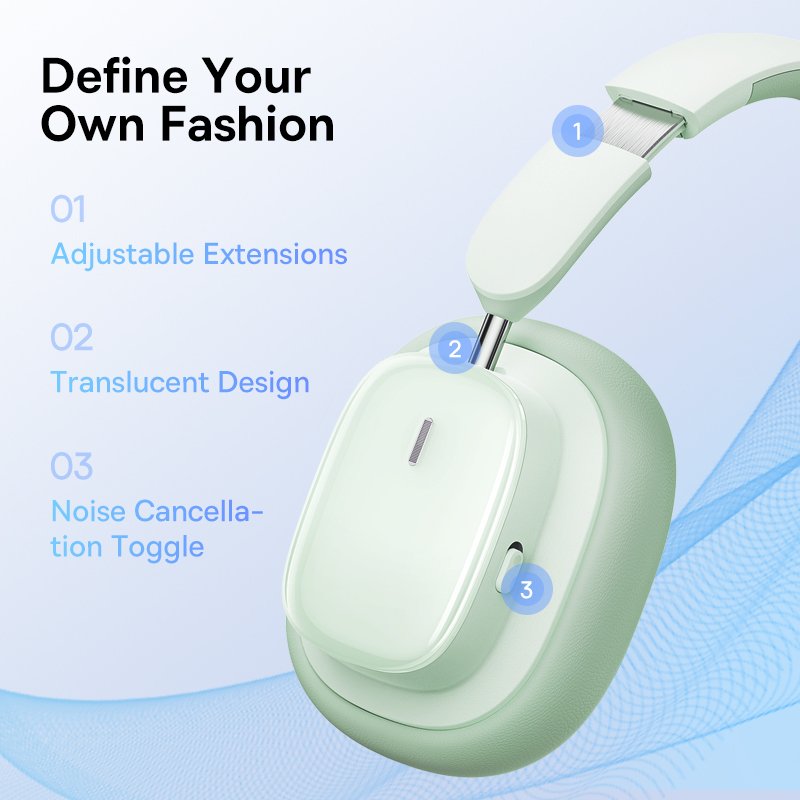 Baseus Bowie H1i Noise-Cancellation Wireless Headphones - Natural Green - Image 12