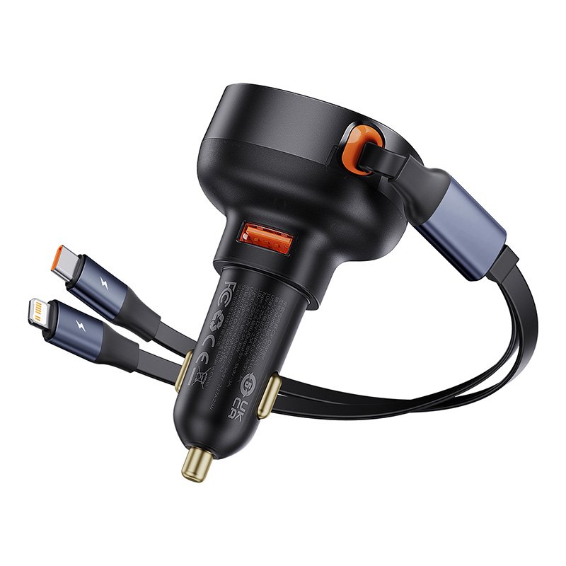 Baseus 60W Enjoyment Pro Car Charger U+Retractable C & Lightning Cable - Image 5