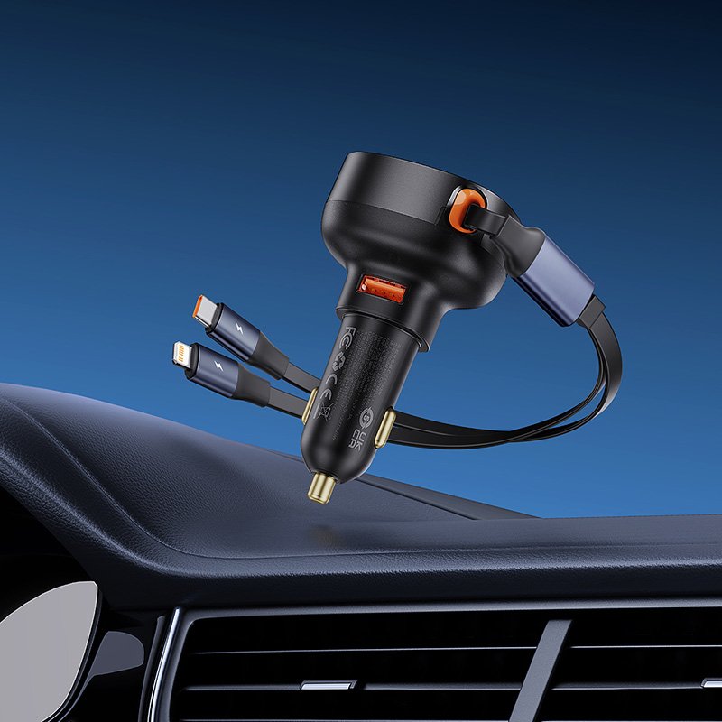Baseus 60W Enjoyment Pro Car Charger U+Retractable C & Lightning Cable - Image 8