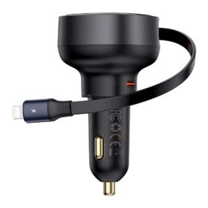 Baseus 55W Enjoyment Pro Car Charger C+Retractable iP Cable Cluster Black - 1Y