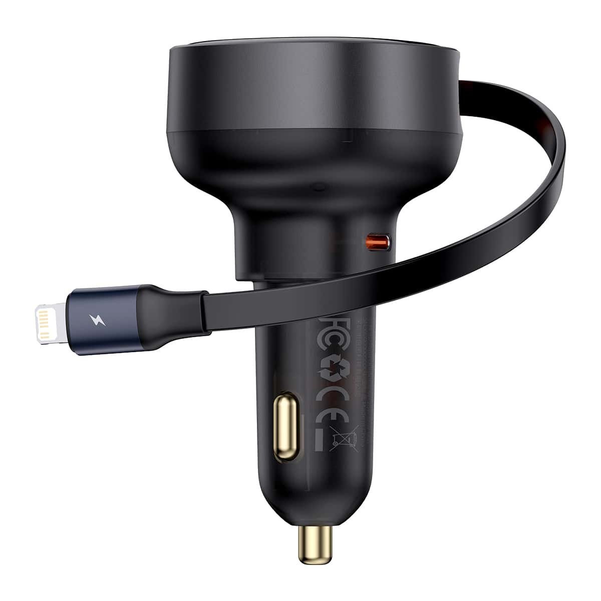 Baseus 55W Enjoyment Pro Car Charger C+Retractable iP Cable Cluster Black - 1Y