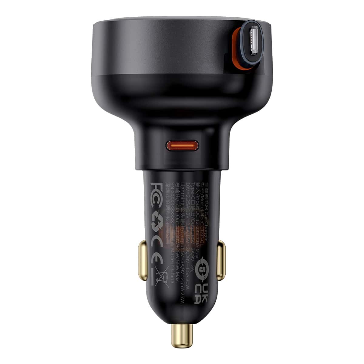 Baseus 55W Enjoyment Pro Car Charger C+Retractable iP Cable Cluster Black - 1Y - Image 3