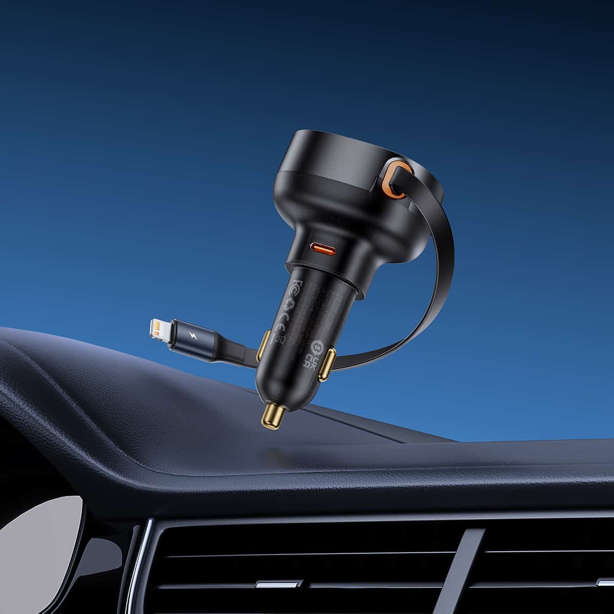 Baseus 55W Enjoyment Pro Car Charger C+Retractable iP Cable Cluster Black - 1Y - Image 11