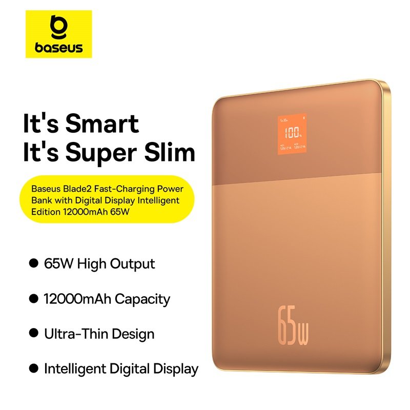 Baseus 12000mAh 65W Blade2 Power Bank Intelligent Edition Canyon Coral - 1Y - Image 7