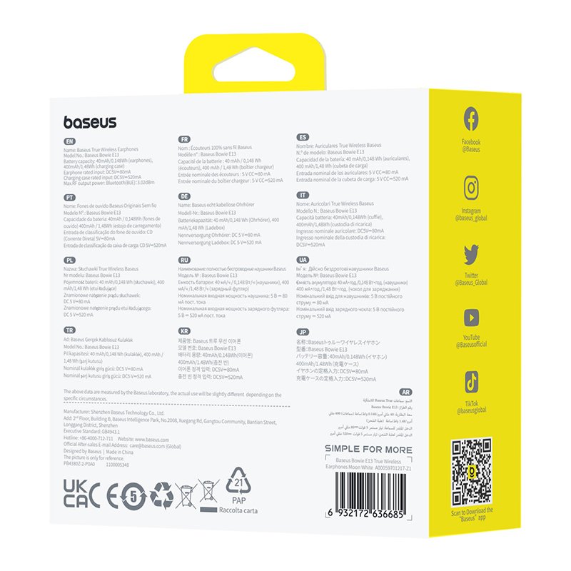 Baseus Bowie E13 True Wireless Earphones - Moon White (1Y) - Image 8