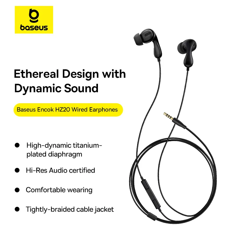 Baseus Encok HZ20 Wired Earphones - Cluster Black - 1Y - Image 3