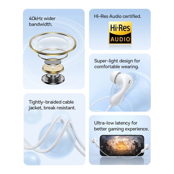Baseus Encok CZ20 Wired Earphones - Moon White - 1Y - Image 5