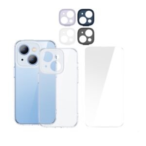 Baseus Illusion Series iP 14 Protective Case for (With clear/Black/Blue/Purple Camera Lens Frames and Full Coverage Tempered Glass Screen Protector and Cleaning kit) - ARHJ000002 -