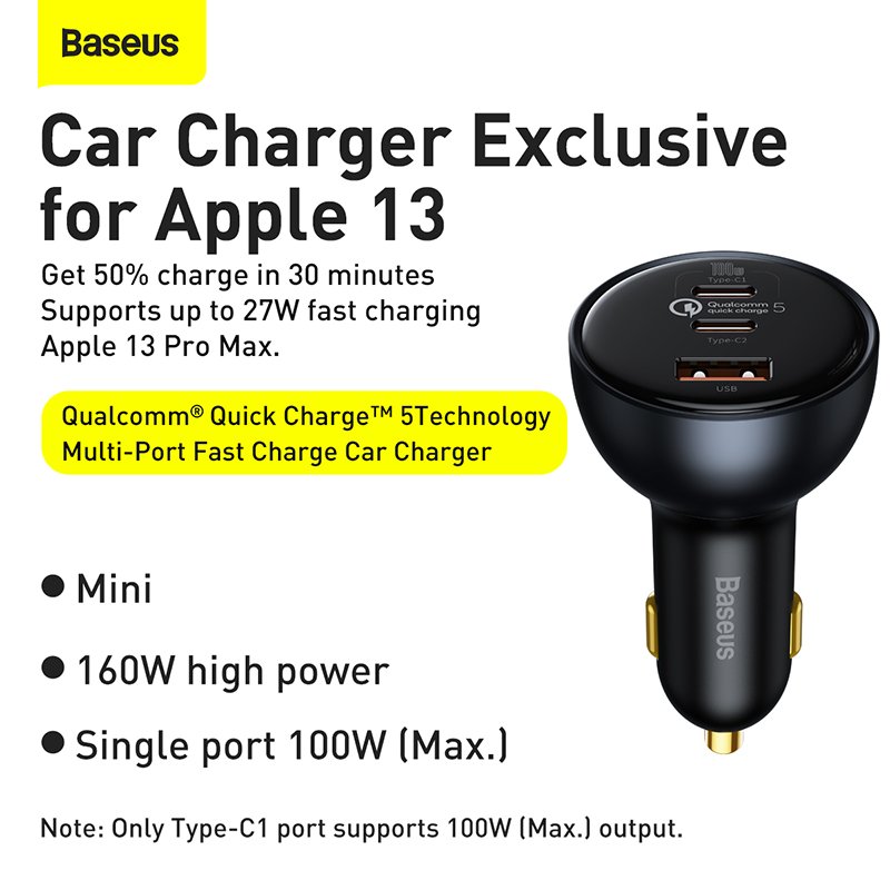 Baseus 160W Qualcomm? Quick Charge? 5 Technology Car Charger 2C+U- 1Y - Image 6