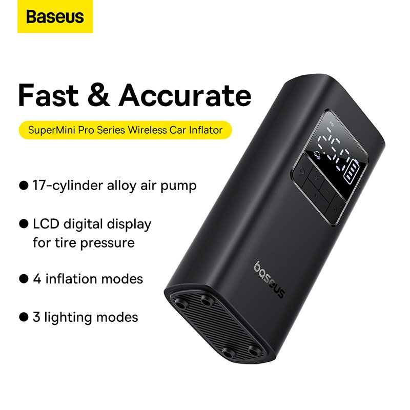 Baseus Super Mini Pro Series Wireless Car Inflator Cluster Black - C11159300111-00 - 1 Year Warranty - Image 2