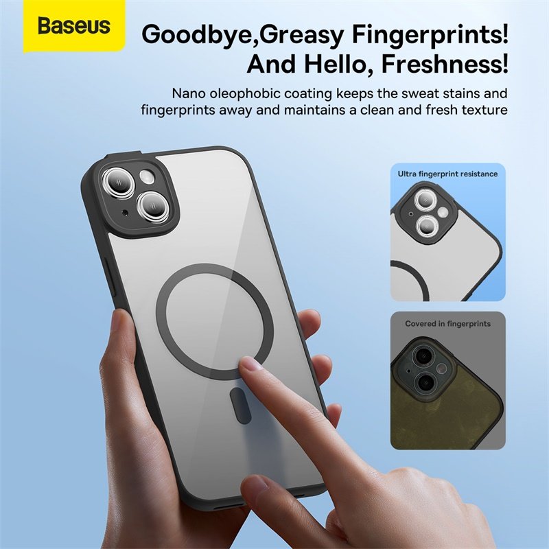 Baseus iPhone 14 Plus Frame Series Magnetic Case (Pack of 1 with Full Coverage Tempered Glass Screen Protector and Cleaning kit), Black - ARJT030001 - Image 3