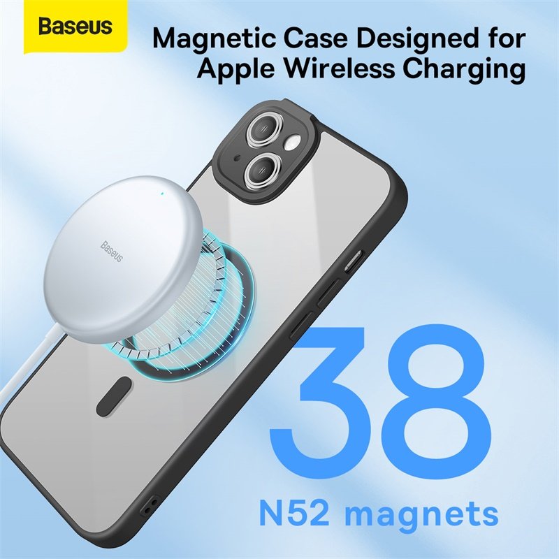 Baseus iPhone 14 Plus Frame Series Magnetic Case (Pack of 1 with Full Coverage Tempered Glass Screen Protector and Cleaning kit), Black - ARJT030001 - Image 7