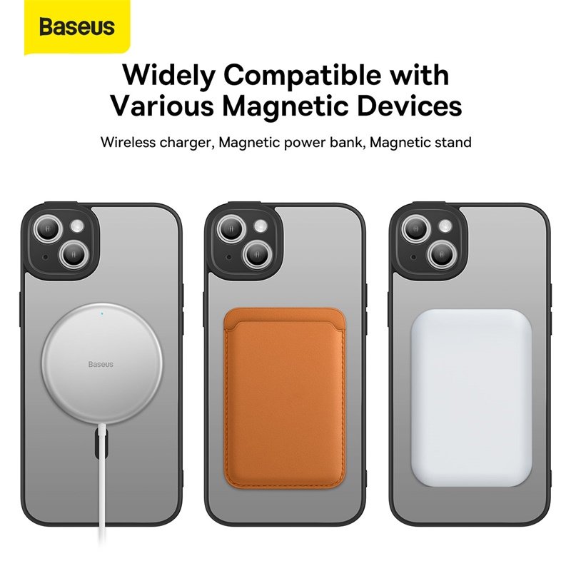 Baseus iPhone 14 Plus Frame Series Magnetic Case (Pack of 1 with Full Coverage Tempered Glass Screen Protector and Cleaning kit), Black - ARJT030001 - Image 6