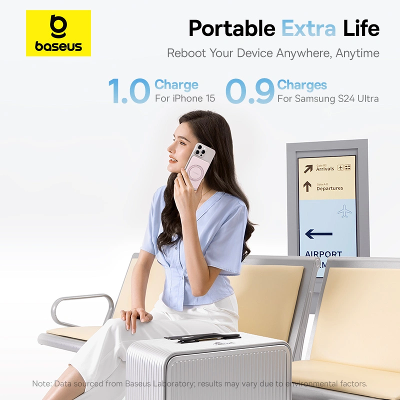 Baseus PicoGo Qi2 5000mAh 20W Magnetic Power Bank with Rotatable Stand (with Simple Series Charging Cable Type-C to Type-C (20V3A) 30cm White) - Baby Pink - P10076800413-00