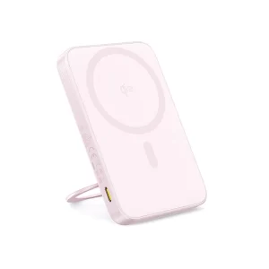 Baseus PicoGo Qi2 5000mAh 20W Magnetic Power Bank with Rotatable Stand (with Simple Series Charging Cable Type-C to Type-C (20V3A) 30cm White) - Baby Pink - P10076800413-00