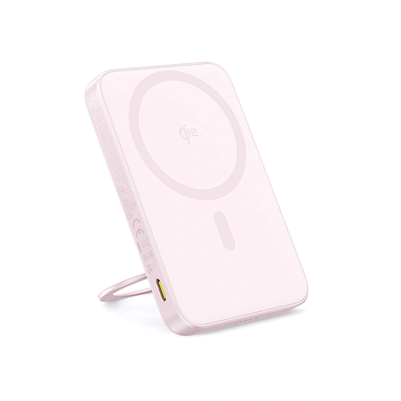 Baseus PicoGo Qi2 5000mAh 20W Magnetic Power Bank with Rotatable Stand (with Simple Series Charging Cable Type-C to Type-C (20V3A) 30cm White) - Baby Pink - P10076800413-00