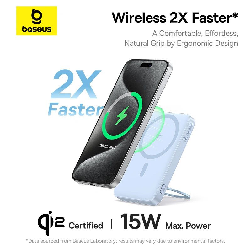 Baseus PicoGo Qi2 5000mAh 20W Magnetic Power Bank with Rotatable Stand (with Simple Series Charging Cable Type-C to Type-C (20V3A) 30cm White) - Galaxy Blue - P10076800313-00