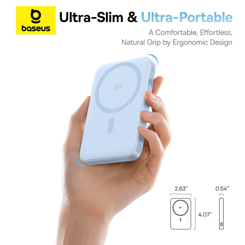 Baseus PicoGo Qi2 5000mAh 20W Magnetic Power Bank with Rotatable Stand (with Simple Series Charging Cable Type-C to Type-C (20V3A) 30cm White) - Galaxy Blue - P10076800313-00
