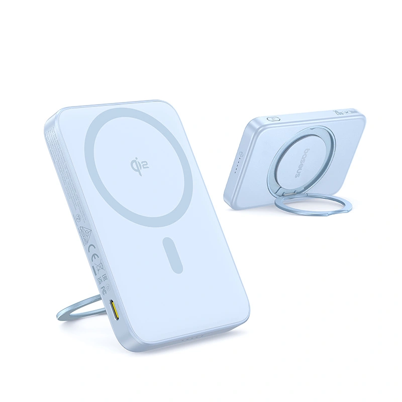 Baseus PicoGo Qi2 5000mAh 20W Magnetic Power Bank with Rotatable Stand (with Simple Series Charging Cable Type-C to Type-C (20V3A) 30cm White) - Galaxy Blue - P10076800313-00