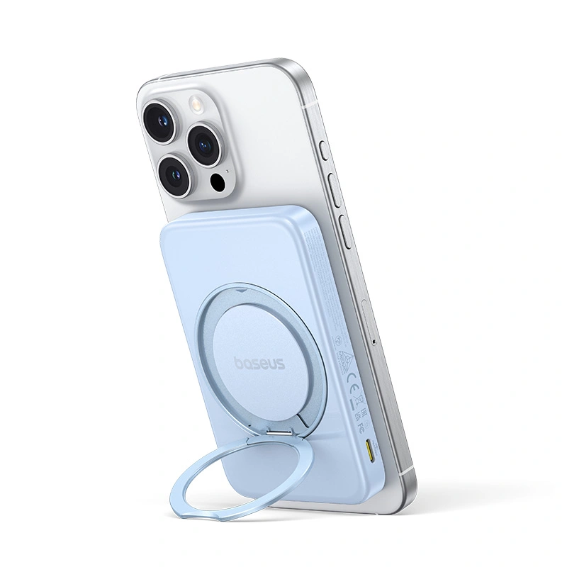 Baseus PicoGo Qi2 5000mAh 20W Magnetic Power Bank with Rotatable Stand (with Simple Series Charging Cable Type-C to Type-C (20V3A) 30cm White) - Galaxy Blue - P10076800313-00