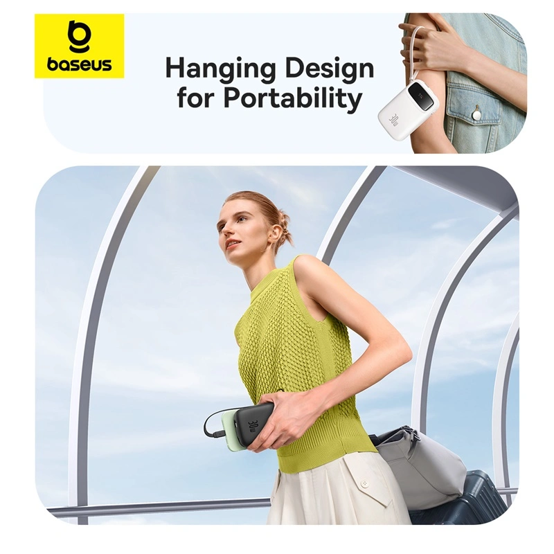 Baseus QPow 2 10000mAh 30W Digital Display Fast-Charging Power Bank with 2 Built-in Type-C Cables - Cluster Black - P10055008113-00