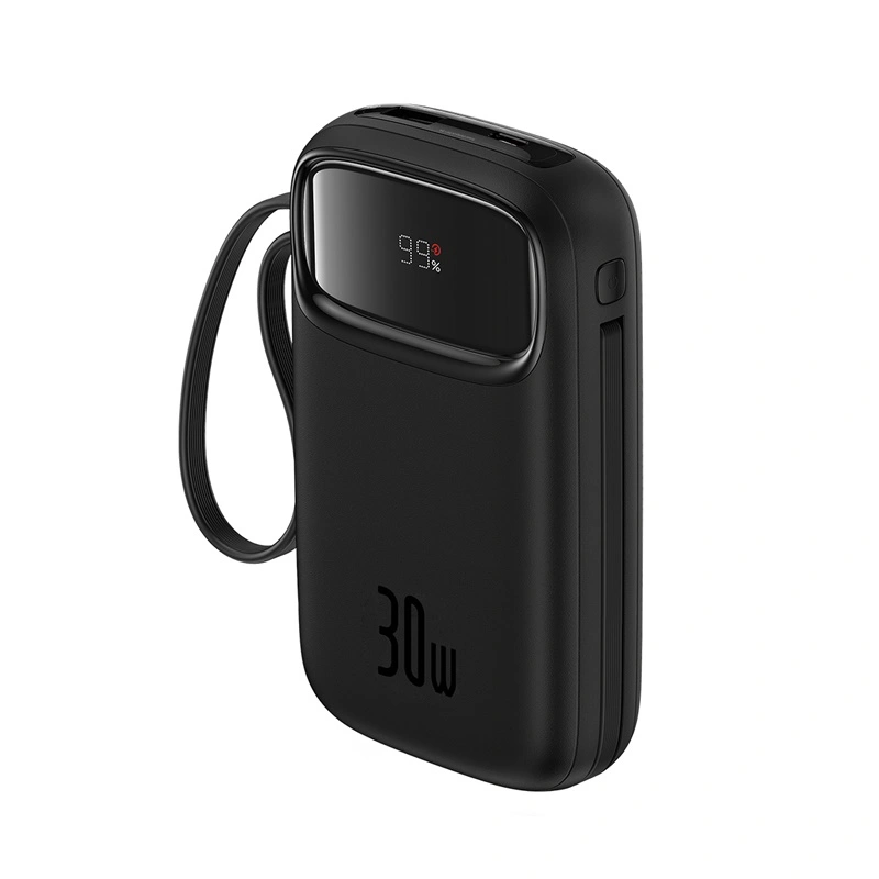 Baseus QPow 2 10000mAh 30W Digital Display Fast-Charging Power Bank with 2 Built-in Type-C Cables - Cluster Black - P10055008113-00