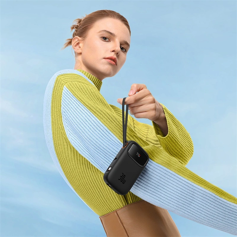 Baseus QPow 2 10000mAh 30W Digital Display Fast-Charging Power Bank with 2 Built-in Type-C Cables - Cluster Black - P10055008113-00