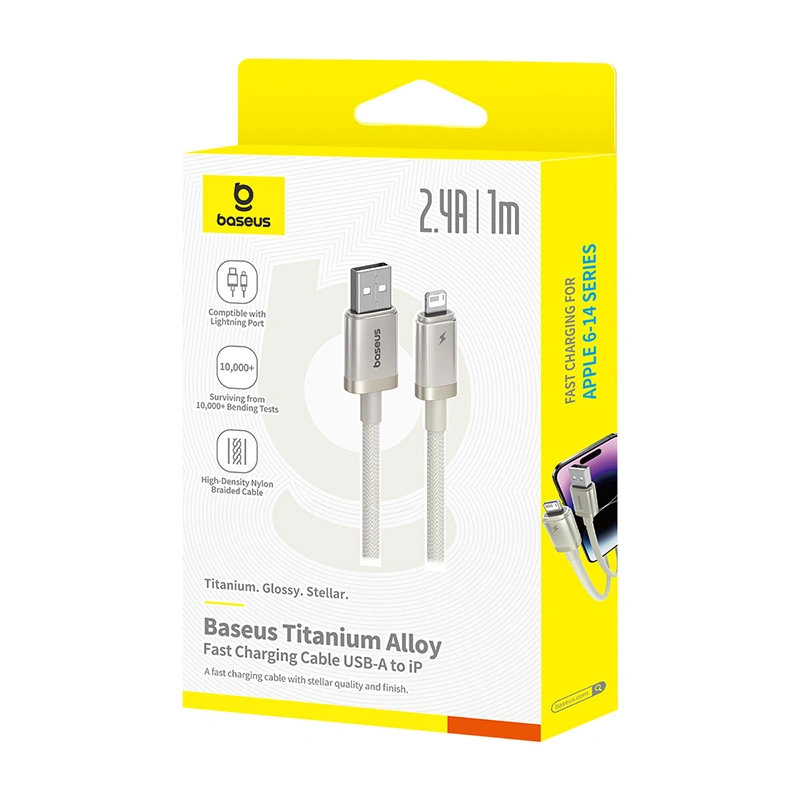 Baseus Titanium Alloy 1 Meter USB to Lightning 2.4A Fast Charging Cable - Galaxy Titanium Gold - P10378102G21-01 Baseuscolombo