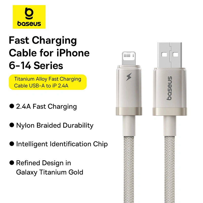Baseus Titanium Alloy 1 Meter USB to Lightning 2.4A Fast Charging Cable - Galaxy Titanium Gold - P10378102G21-01 Baseuscolombo