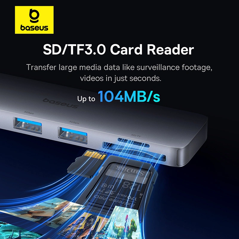 Baseus UltraJoy Series 6-Port HUB (Direct-Link Type) (Type C 2 to USB-C 40Gbps1+HDMI 4K@30Hz1+USB3.02+SDTF3.01) - Space Grey - B00052802811-04 Baseuscolombo